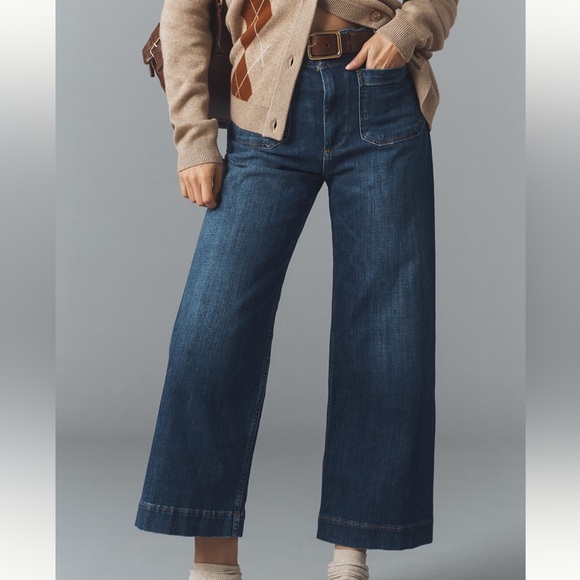 NEW ANTHROPOLOGIE MAEVE The Colette Crop Wide Leg Jeans 27 Petite Mini Fern Wash - Picture 2 of 10